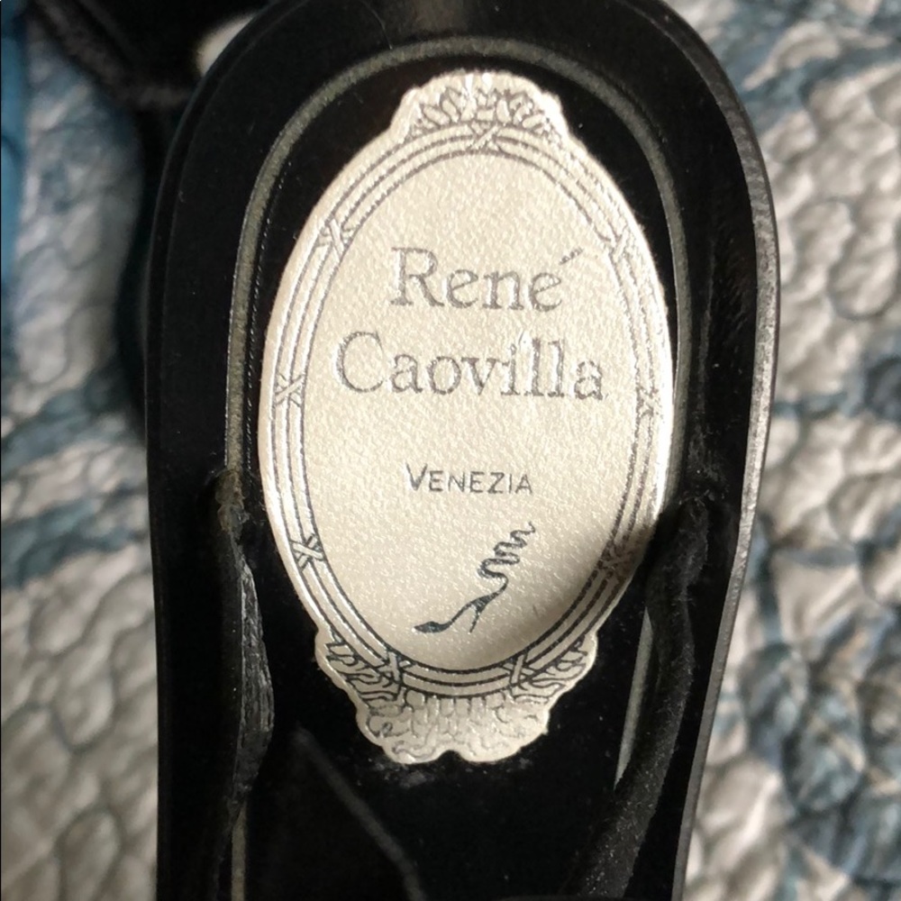 PREOWNED Rene Caovilla Flat Sandals Black Satin - Picture 2 of 16